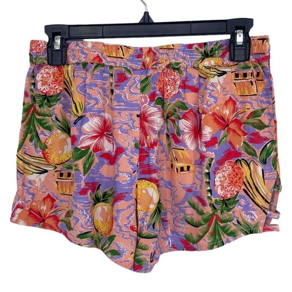 LF The Brand Womens Small Shorts Multicolor Floral Rayon Tropical Logo Cut Out - Picture 2 of 11